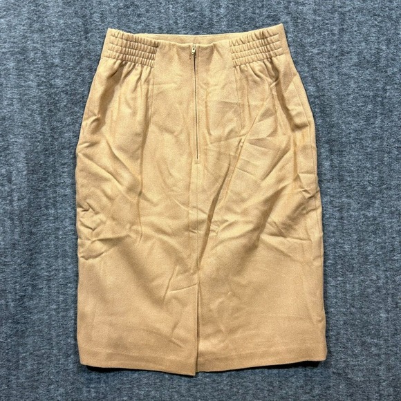 Vintage Lined 100% Wool Beige Tan Pencil Skirt Size 10 Office Career Work Slit - Picture 7 of 15